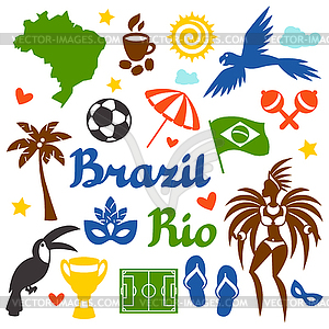 Коллекция Бразилия стилизованных объектов и культурно - графика в векторе