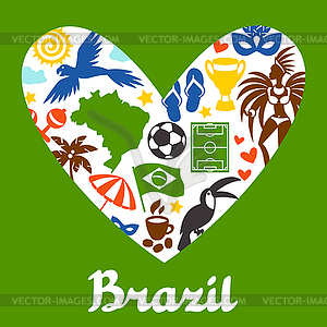 Brazil background with stylized objects and cultura - vector clipart