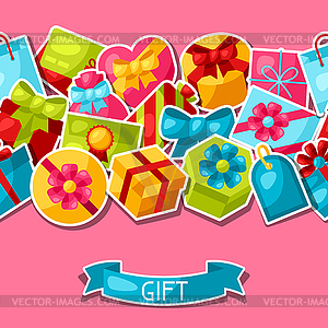 Seamless celebration pattern with colorful sticker - vector image