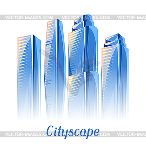 City skyscrapers background in blue colors. - vector clip art