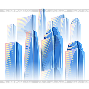 City skyscrapers background in blue colors. - vector clipart