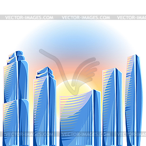 City skyscrapers background in blue colors. - vector image