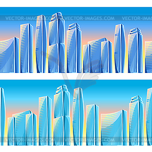 Город небоскребов бесшовные бордюры в синих тонах. - векторное изображение клипарта