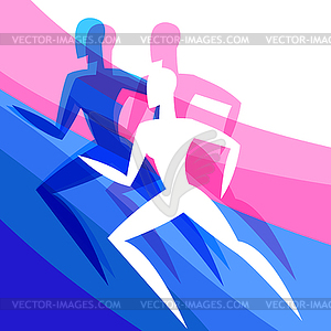 Background with abstract stylized running women. - vector clipart