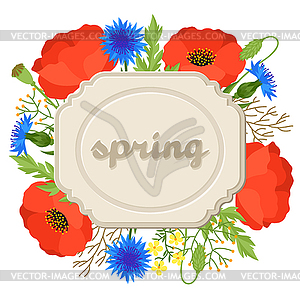 Floral background with pretty spring flowers. - vector clipart