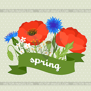 Floral background with pretty spring flowers. - vector image