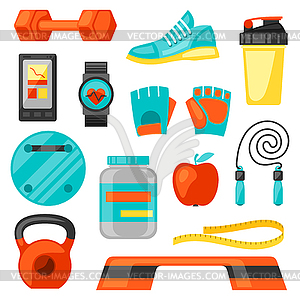 Sports and healthy lifestyle fitness icons set. - vector clipart