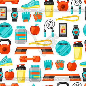 Sports and healthy lifestyle seamless pattern with - vector clip art