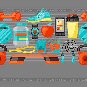 Sports and healthy lifestyle seamless pattern with - vector clipart