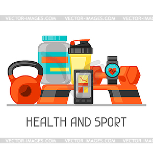 Sports and healthy lifestyle background with fitnes - vector clip art