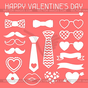 Happy valentines day icons set. Hipster objects - vector image