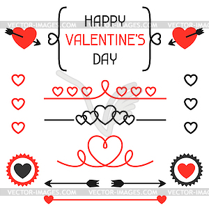 Happy valentines day set of decoration, dividers. - vector clipart