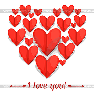 Greeting card with paper hearts. Concept can be use - vector image