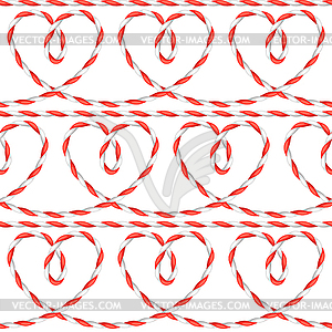 Seamless pattern with hearts of rope. Background ca - royalty-free vector image