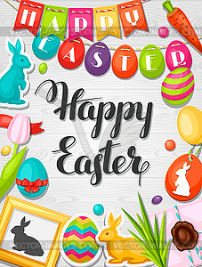 Happy Easter greeting card with decorative - vector clipart