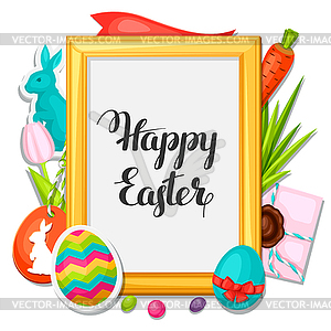 Happy Easter photo frame with decorative objects, - vector EPS clipart