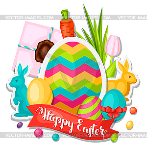 Happy Easter greeting card with decorative - vector image