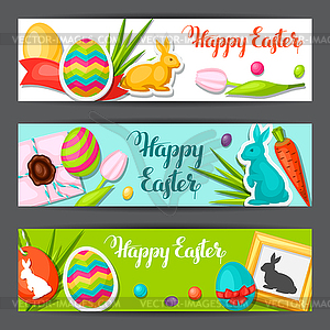 Happy Easter banners with decorative objects, - vector EPS clipart