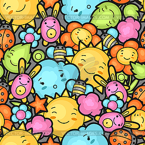 Seamless kawaii child pattern with cute doodles. - vector image