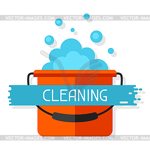 Housekeeping background with bucket and suds. - vector image