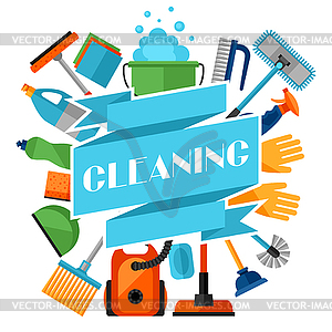 Housekeeping background with cleaning icons. Image - vector clip art