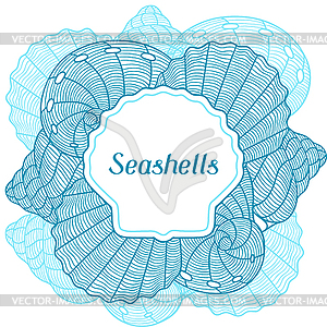 Marine background with stylized seashells. Design - vector clip art