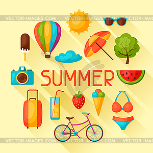 Background with stylized summer objects. Design - vector image