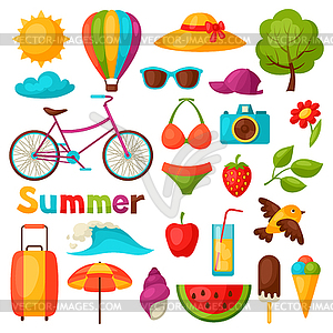 Set of stylized summer objects. Design for cards, - vector image