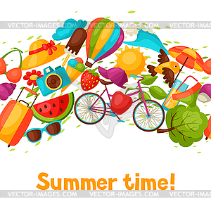 Seamless pattern with stylized summer objects. - vector image