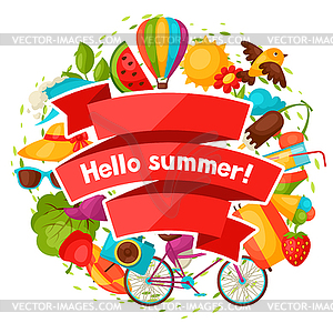 Background with stylized summer objects. Design - vector image