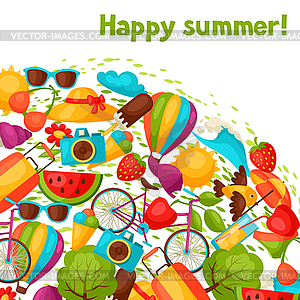 Background with stylized summer objects. Design - vector image