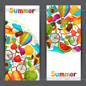 Banners with stylized summer objects. Design for - vector clipart