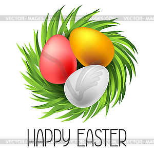 Happy Easter greeting card with eggs. Concept can b - vector image