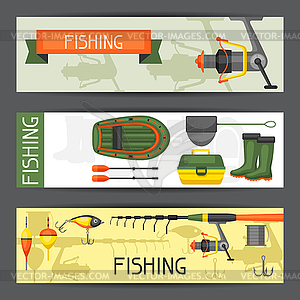 Background with fishing supplies. Design for - vector image