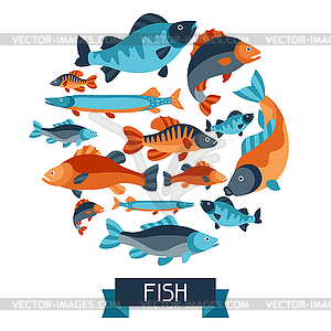 Background with various fish. Image for - vector clip art