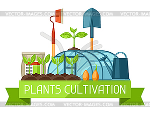 Concept with agriculture objects. Instruments for - vector clipart