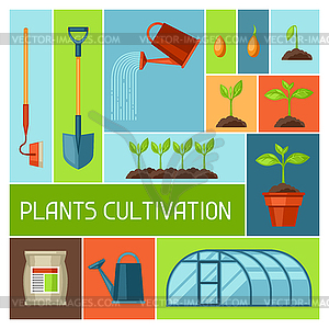Background with agriculture objects. Instruments fo - vector image