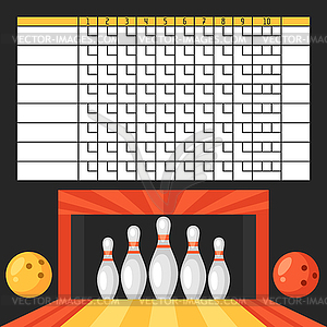 Bowling score sheet. Blank template scoreboard - vector image