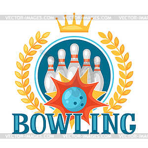 Bowling emblem with game objects. Image for - color vector clipart