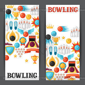 Bowling banners with game objects. Image for - vector image