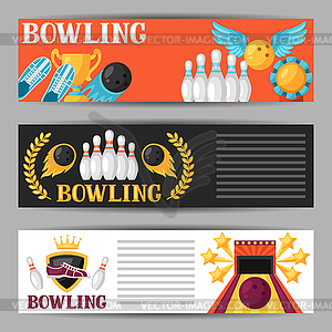 Bowling banners with game objects. Image for - vector clipart