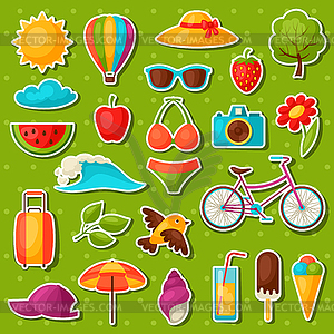 Set of summer stickers. Design for cards, covers, - vector image