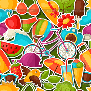 Seamless pattern with summer stickers. Background - vector clip art