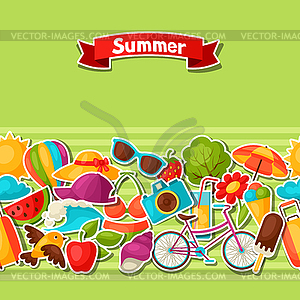 Seamless pattern with summer stickers. Background - vector image