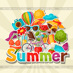 Background with summer stickers. Design for cards, - vector image