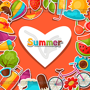 Background with summer stickers. Design for cards, - vector EPS clipart