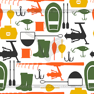 Seamless pattern with fishing supplies. Background - stock vector clipart