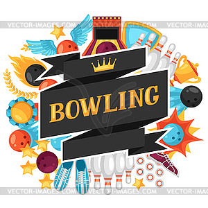 Background with bowling items. Image for advertisin - vector image