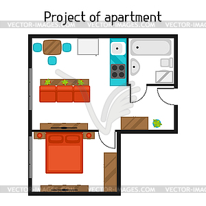 Architectural project of apartment with furniture. - vector image