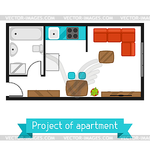 Architectural project of apartment with furniture. - vector clipart